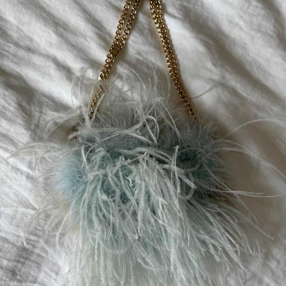CUSTOM Dauphinette Turquoise Rambutan Cinderella Feather Bag - Picture 3 of 5